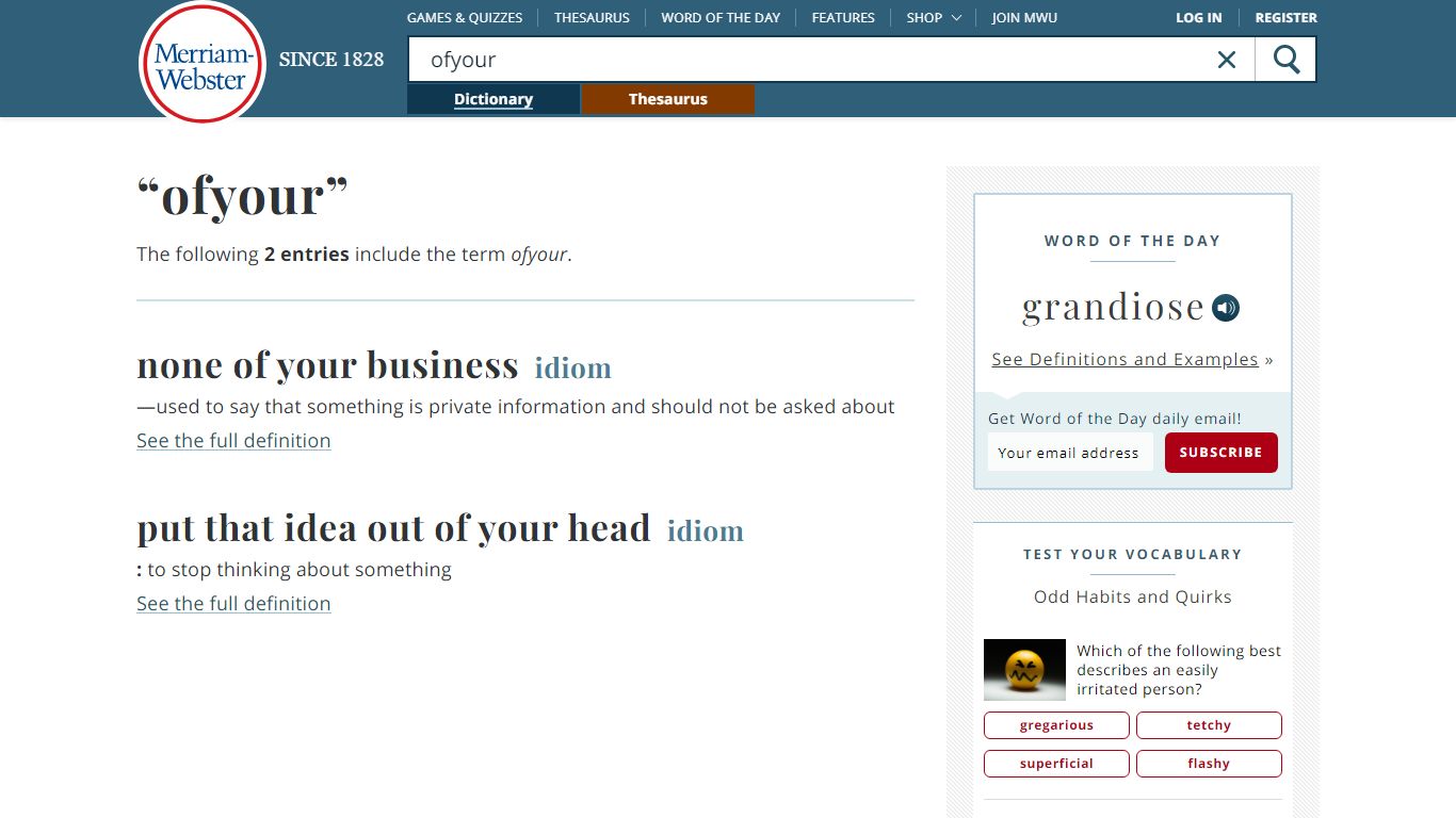 Ofyour | Definition & Meaning - Merriam-Webster